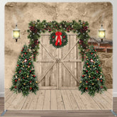 Aperturee - Aperturee Retro Stone Cave Wood Door Xmas Pillow Case Backdrop